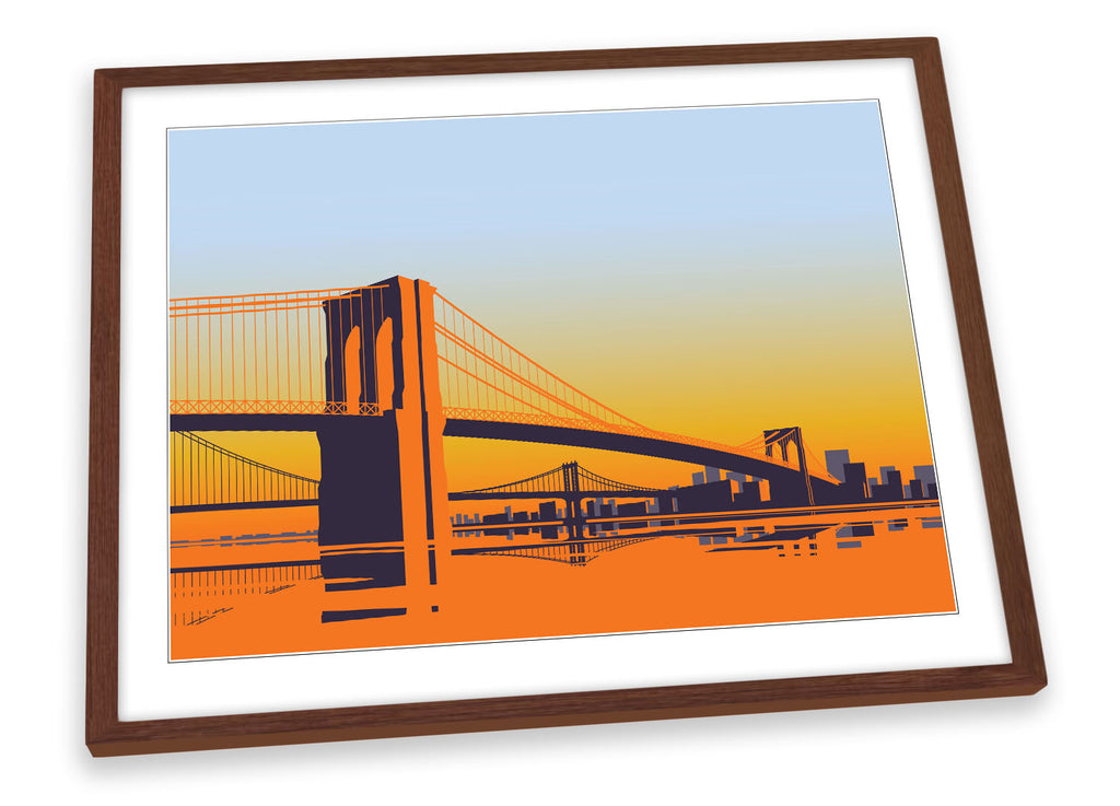 Brooklyn Bridge Sunset Orange Framed