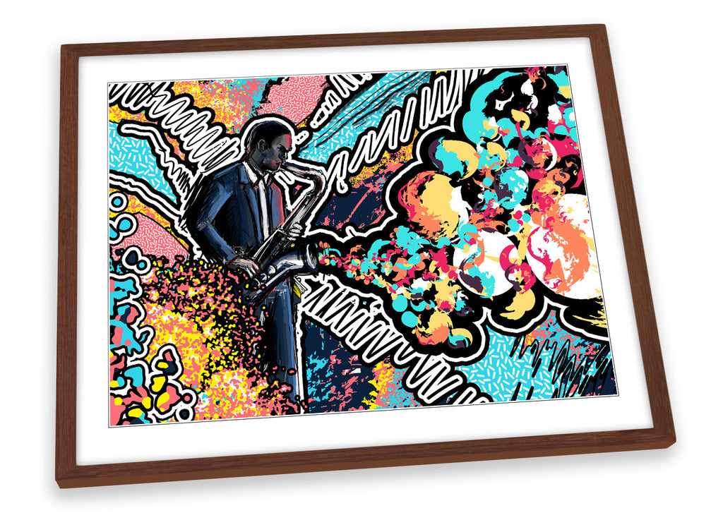 Saxophone Abstract Jazz Multi-Coloured Framed