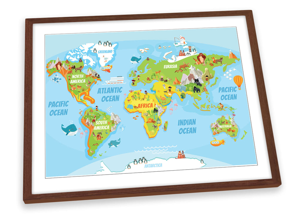 Map of the World Kids Blue Framed