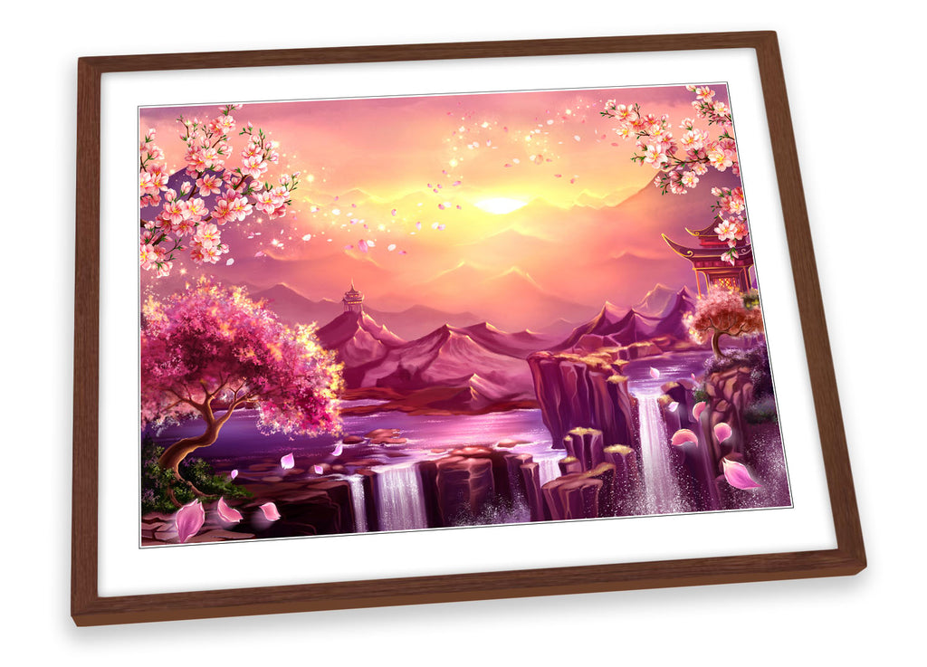 Oriental Landscape Waterfall Framed