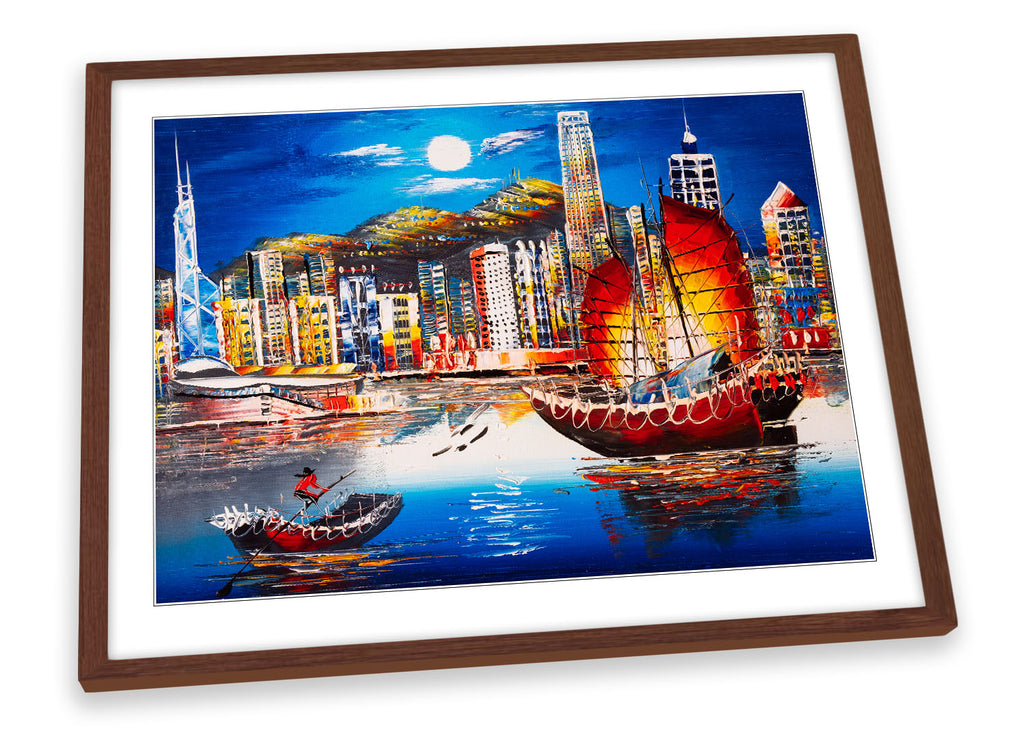 Hong Kong Sail Boat Asia Framed
