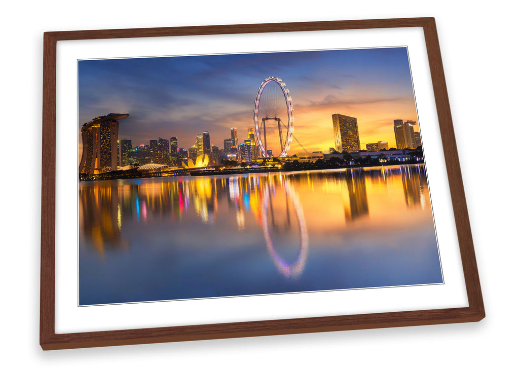 Singapore Sunset Skyline Orange Framed