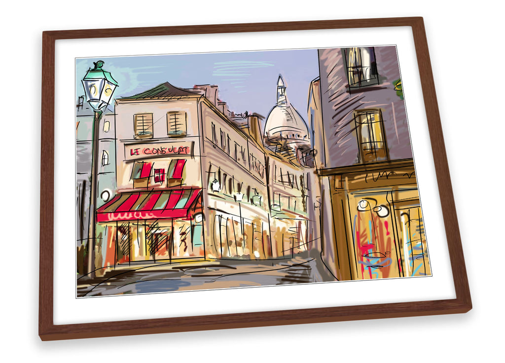 Paris Street Scene City Multi-Coloured Framed