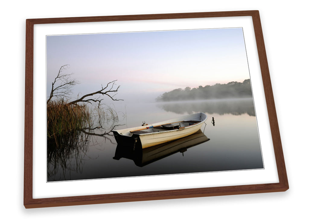 Misty Boat Lake Scene Framed