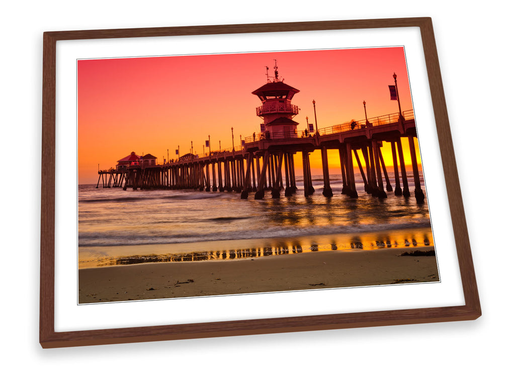 Huntington Beach Pier Orange Framed
