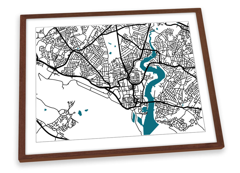 Southampton Map City Minimalistic Modern Framed