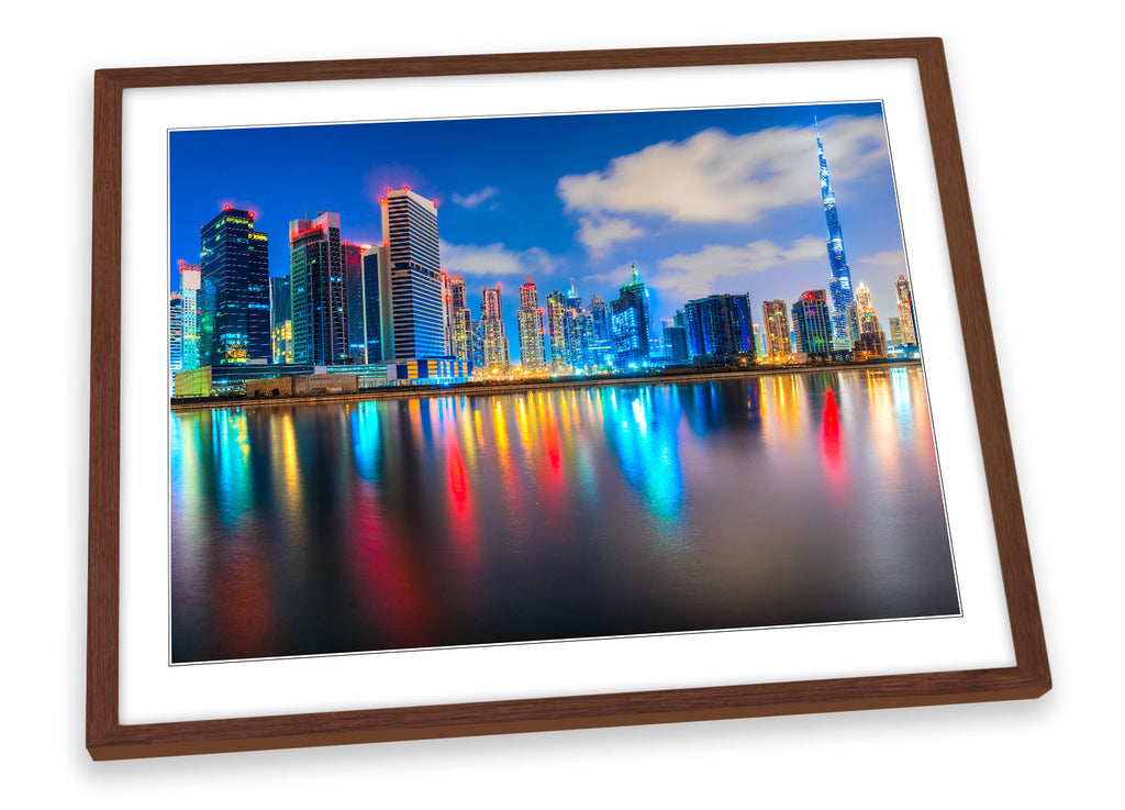 Dubai Skyline City UAE Blue Framed