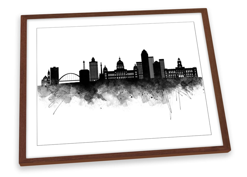 Des Moines Abstract City Skyline Black Framed