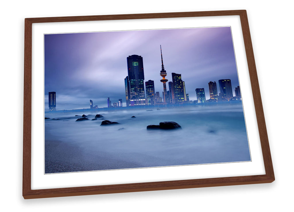 Kuwait City Skyline Blue Framed