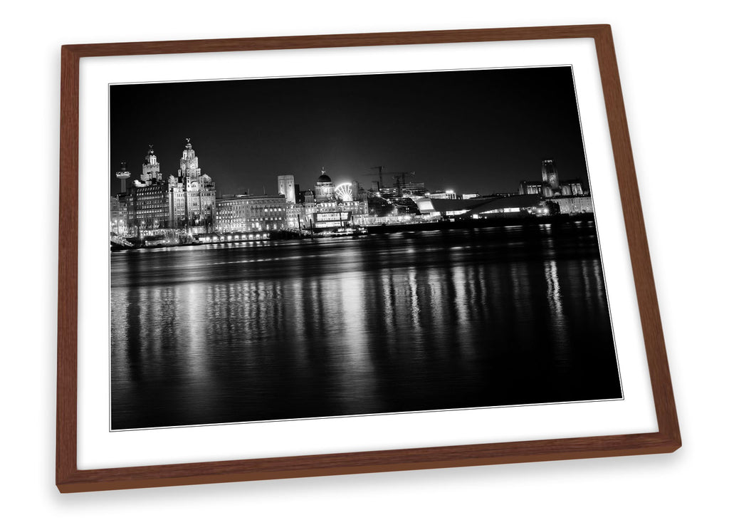 Liverpool City Skyline B&W Framed