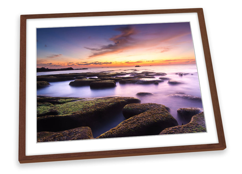 Sunset Ocean Seascape Multi-Coloured Framed