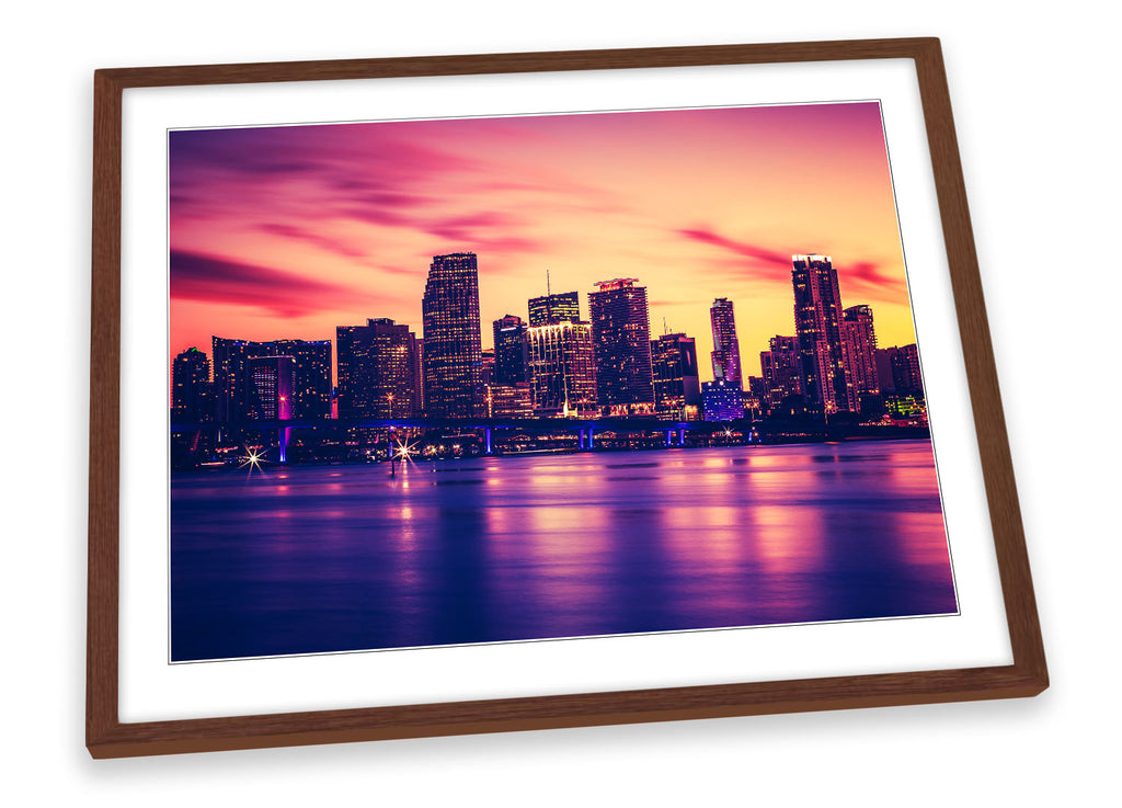 Sunset Miami Florida City Framed