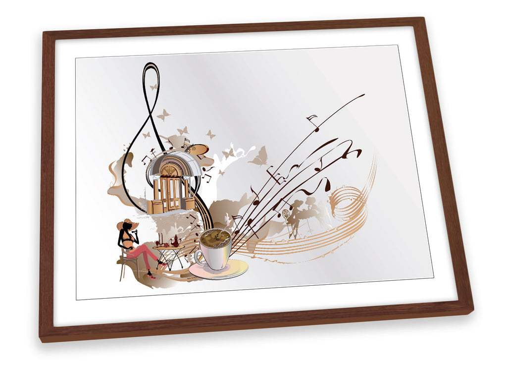 Music Note Cafe Coffee Multi-Coloured Framed