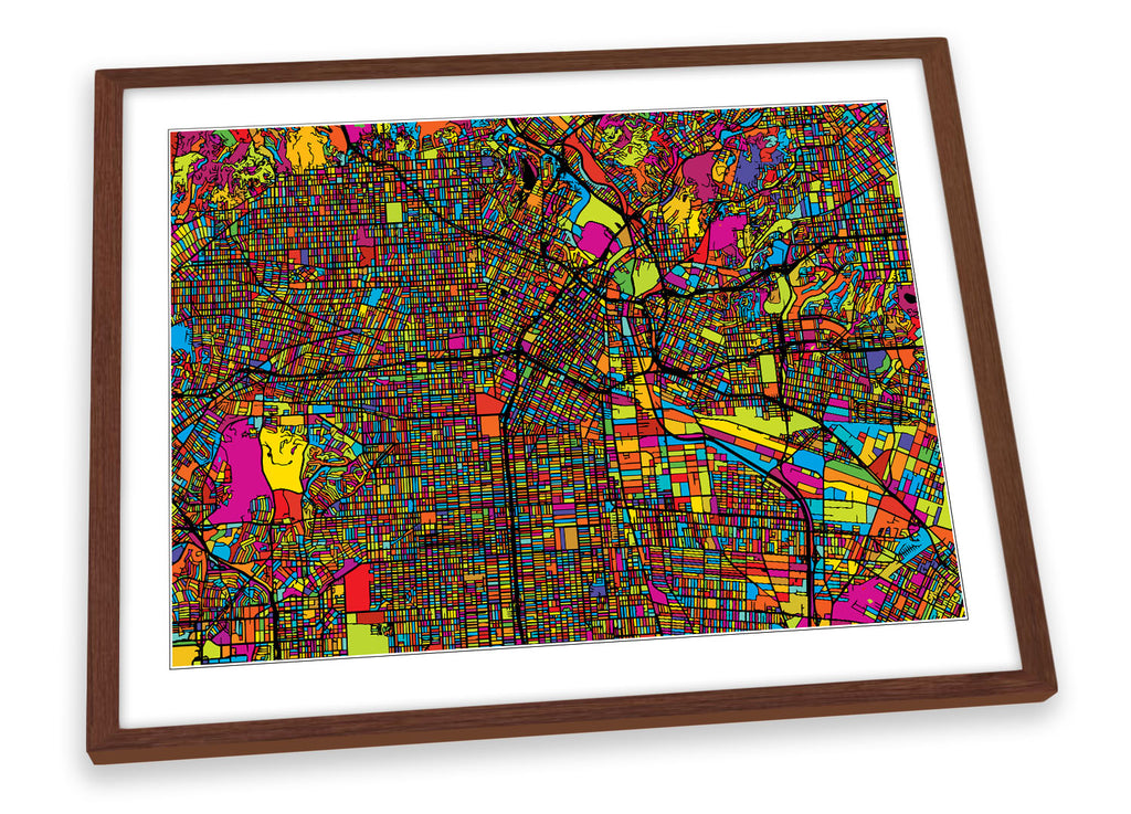 Los Angeles Modern Map Multi-Coloured Framed