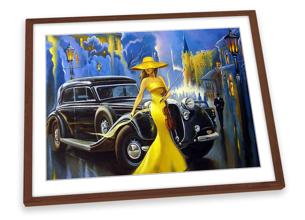 Yellow Dress Vintage Car Framed