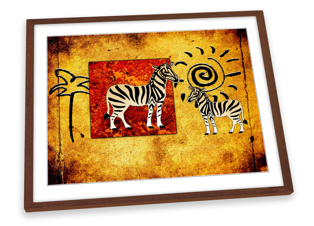 Zebra African Vintage Brown Framed