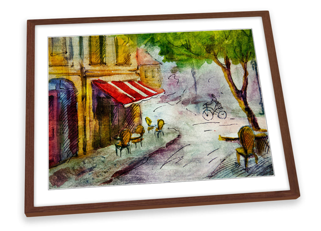 French Cafe Street City Multi-Coloured Framed