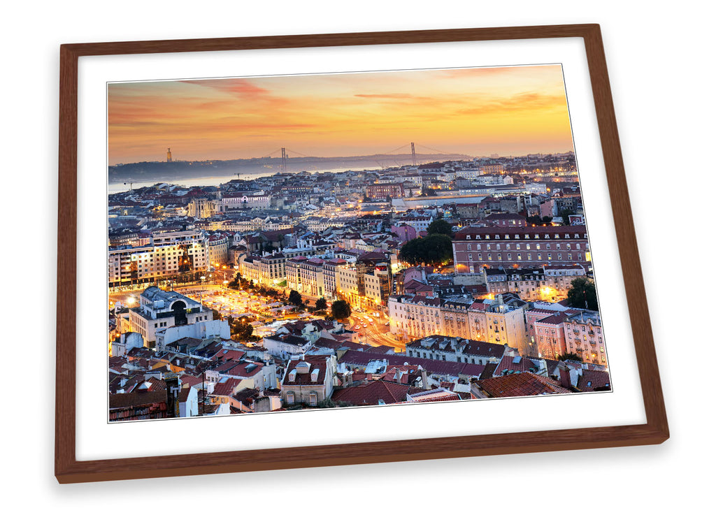 Lisbon Portugal Skyline Sunset Framed