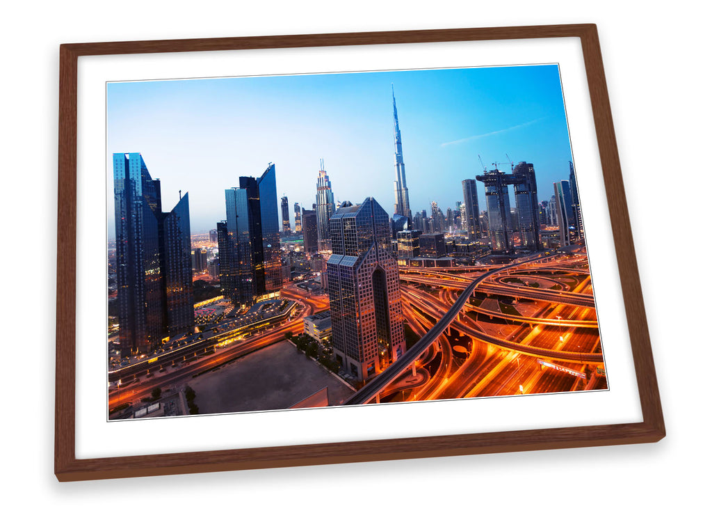 Dubai Cityscape Traffic Blue Framed