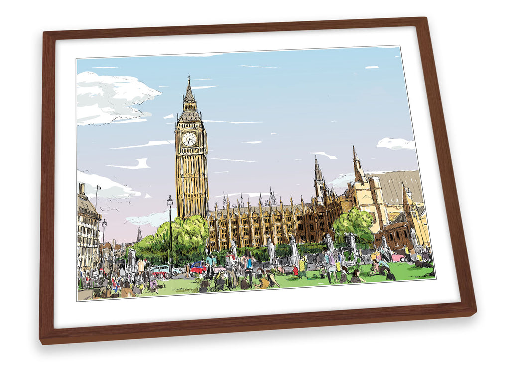 London Westminster Big Ben Multi-Coloured Framed