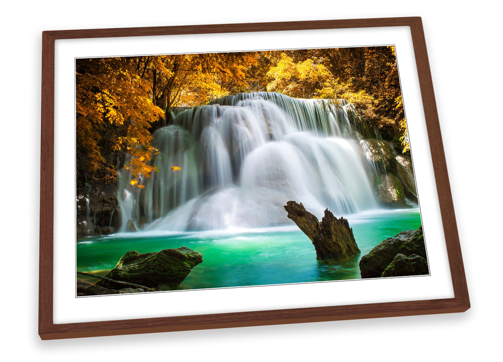 Tropical Forest Waterfall Orange Framed