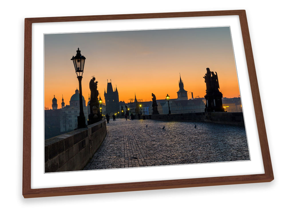 Charles Bridge Prague Sunset Orange Framed