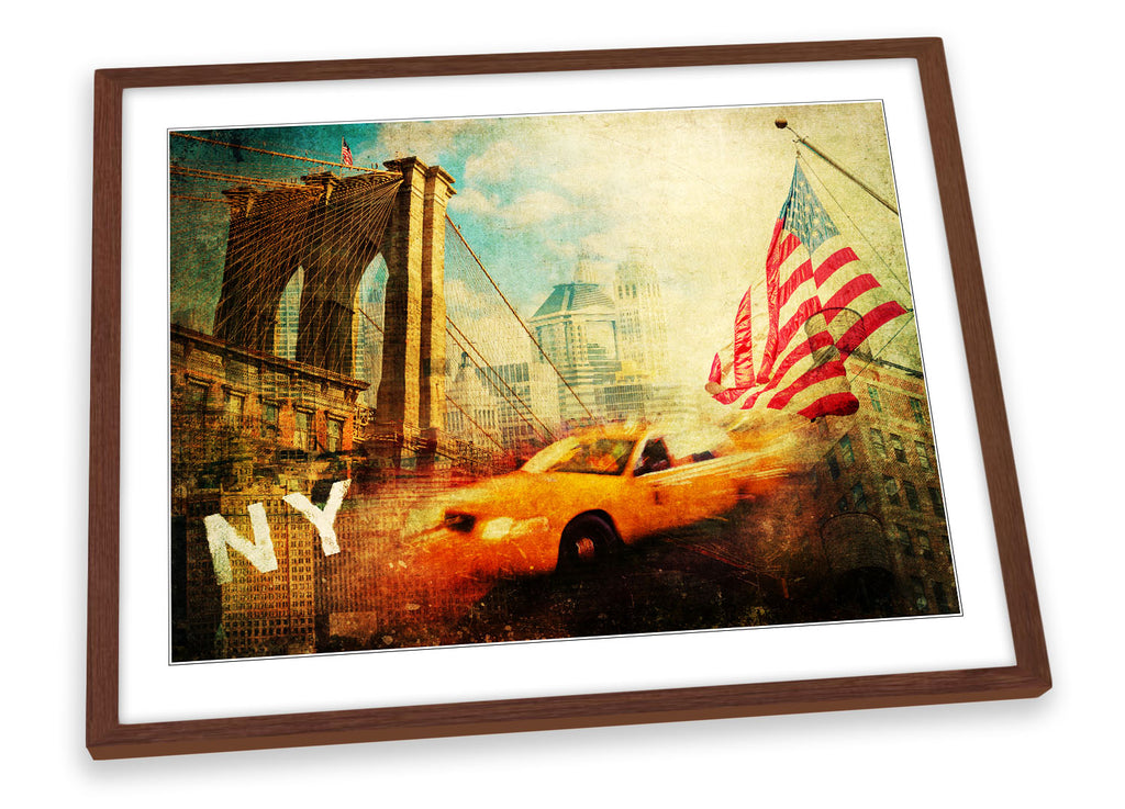 New York City Grunge Taxi Cab Framed