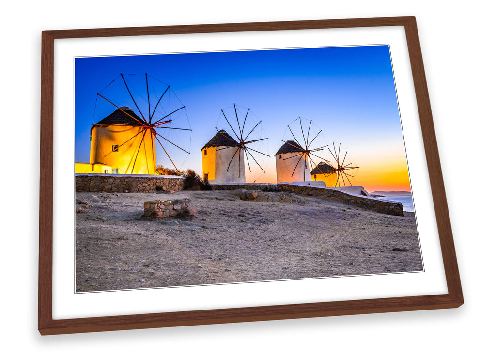 Mykonos Greek Windmills Blue Framed