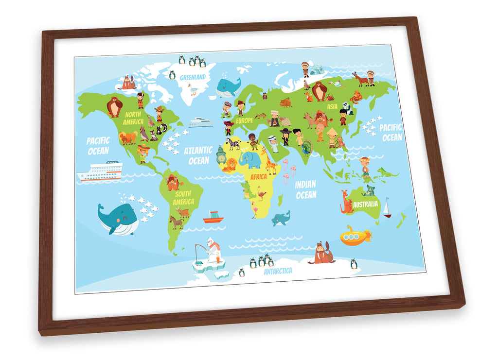 Map of World Characters Blue Framed