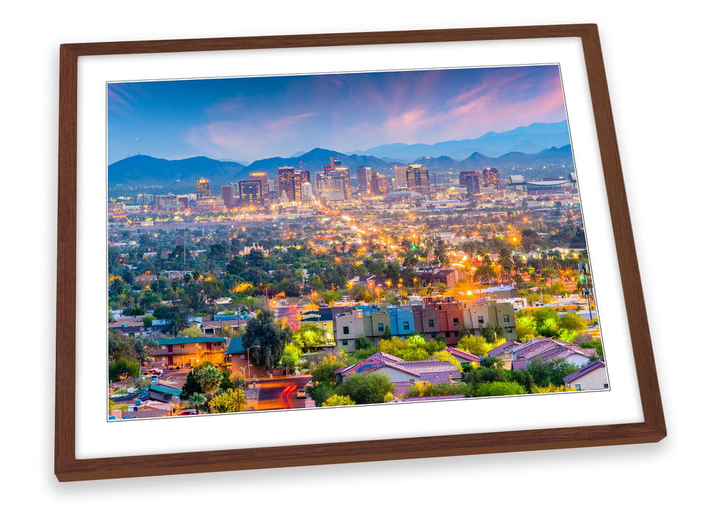 Phoenix Arizona City Skyline Multi-Coloured Framed