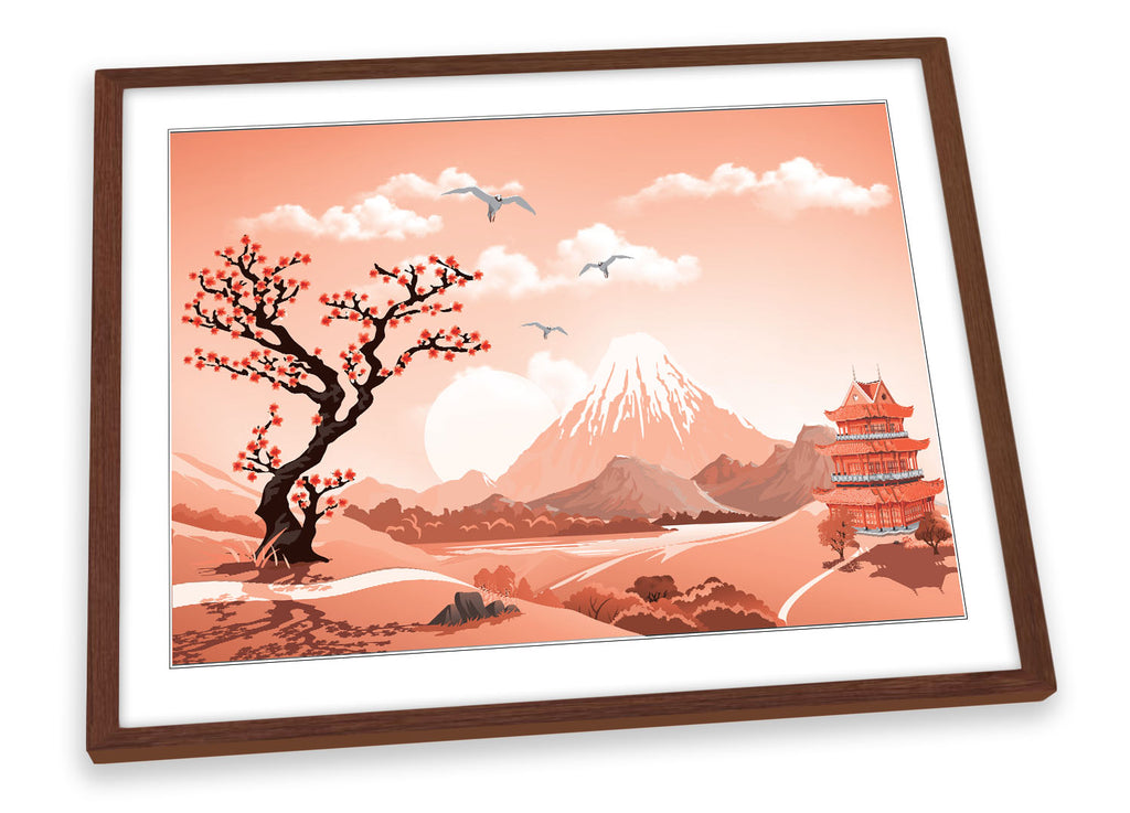 Asian Landscape Japanese Pink Framed