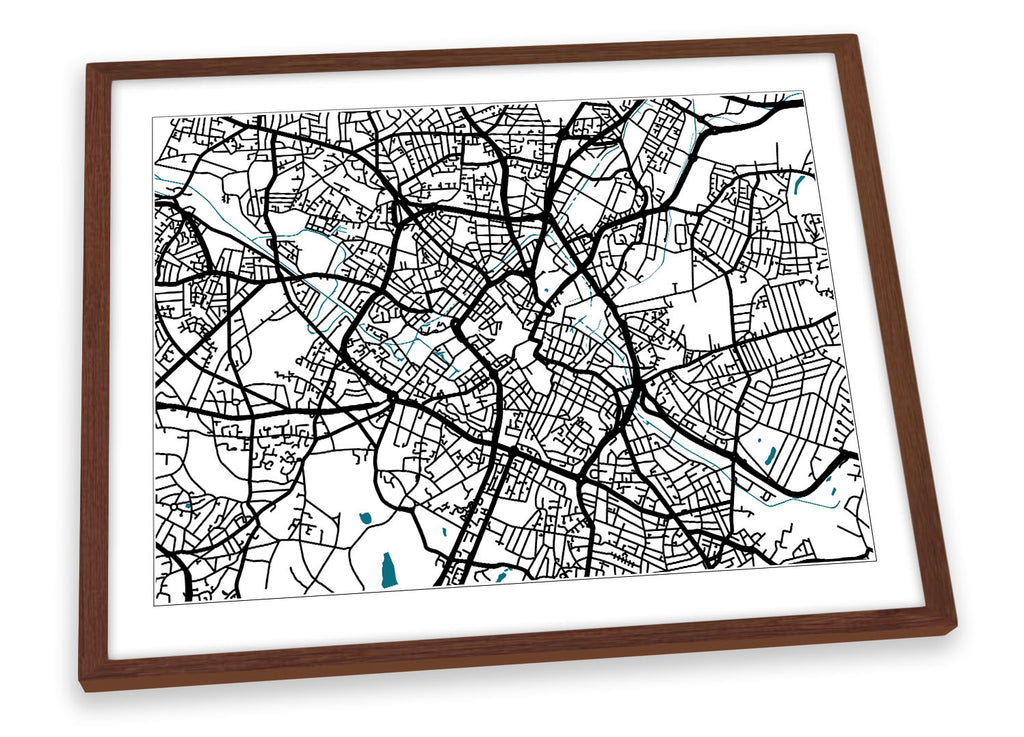 Birmingham Map City England Minimalistic Framed