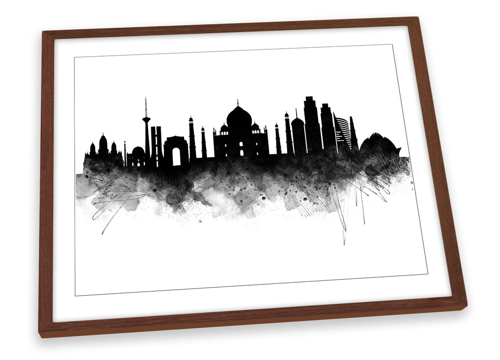 New Delhi Abstract City Skyline Black Framed