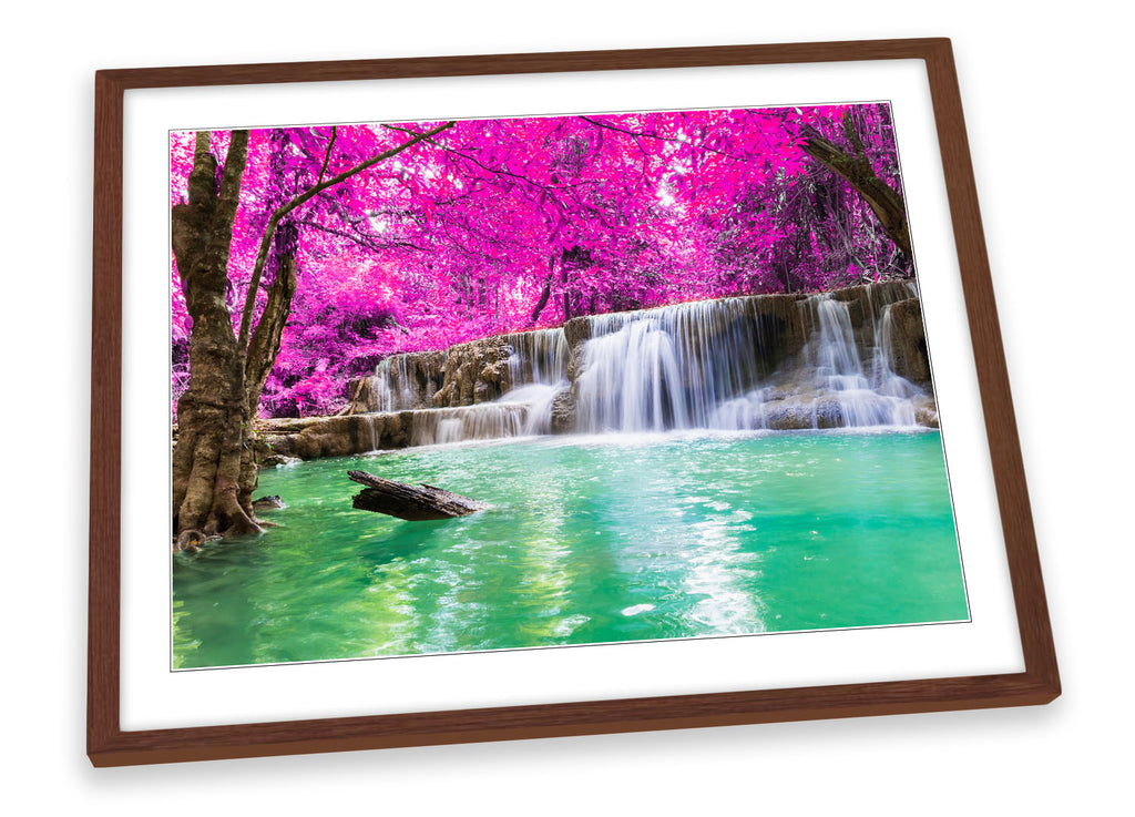 Tropical Waterfall Lake Pink Framed