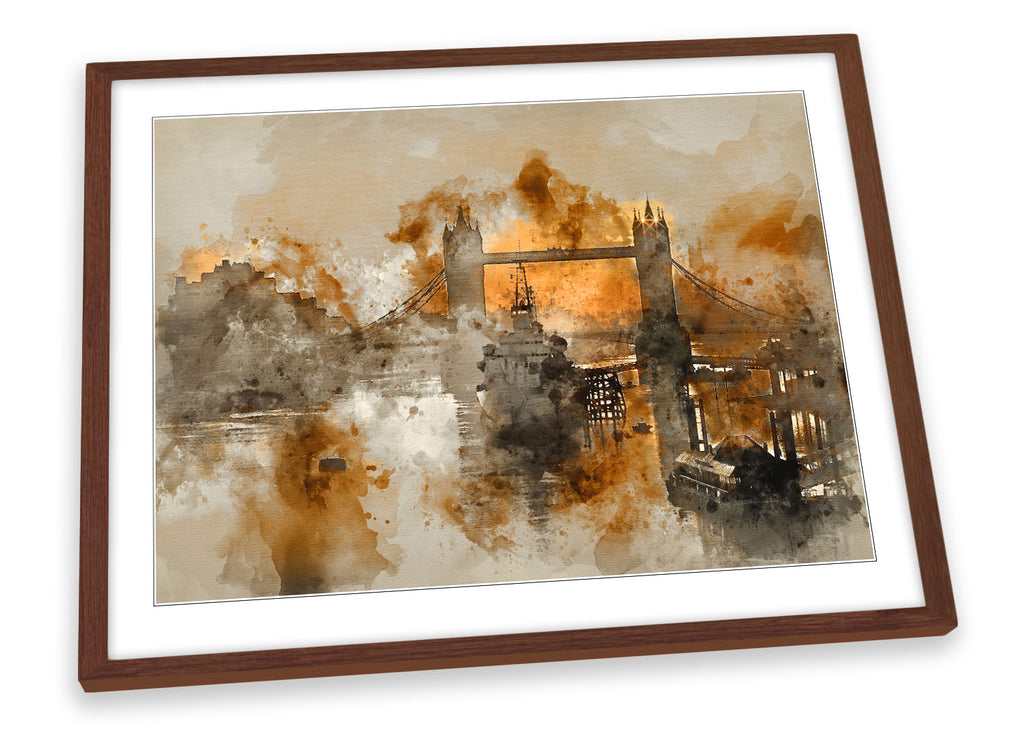 London Tower Bridge Abstract Brown Framed