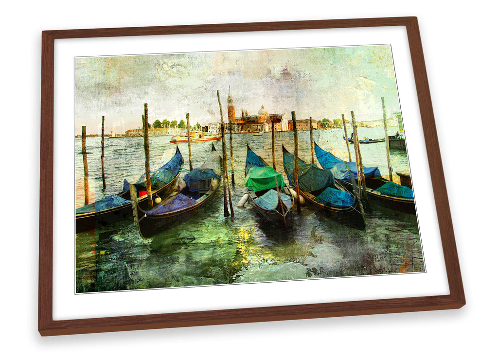 Venice Italy Gondolas Distressed Framed