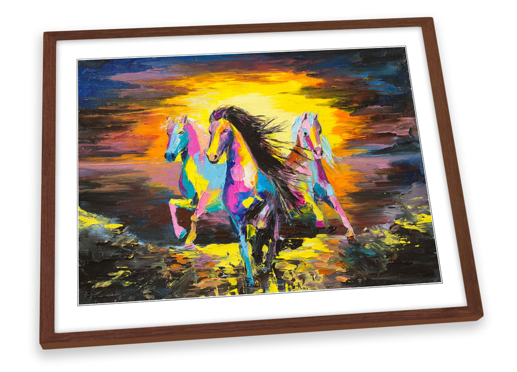 Horses Modern Sunset Multi-Coloured Framed