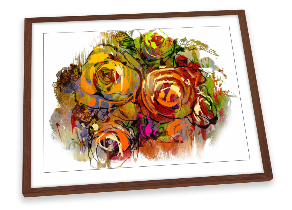 Rose Flower Multi Coloured Framed