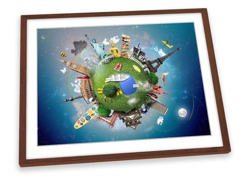 Travel Landmarks Planet Multi-Coloured Framed