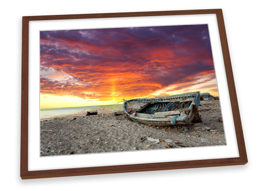 Sunset Beach Boat Framed