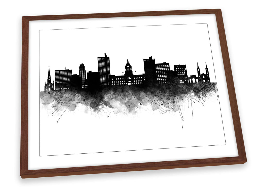 Fort Wayne Abstract City Skyline Black Framed