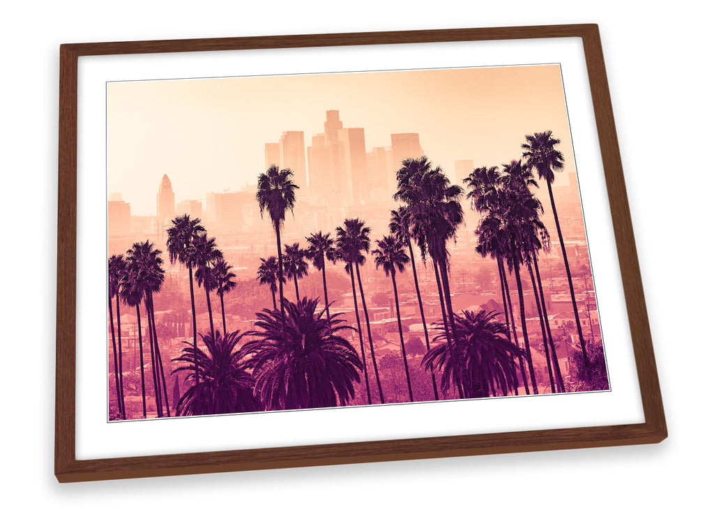 Los Angeles City Palm Trees Pink Framed