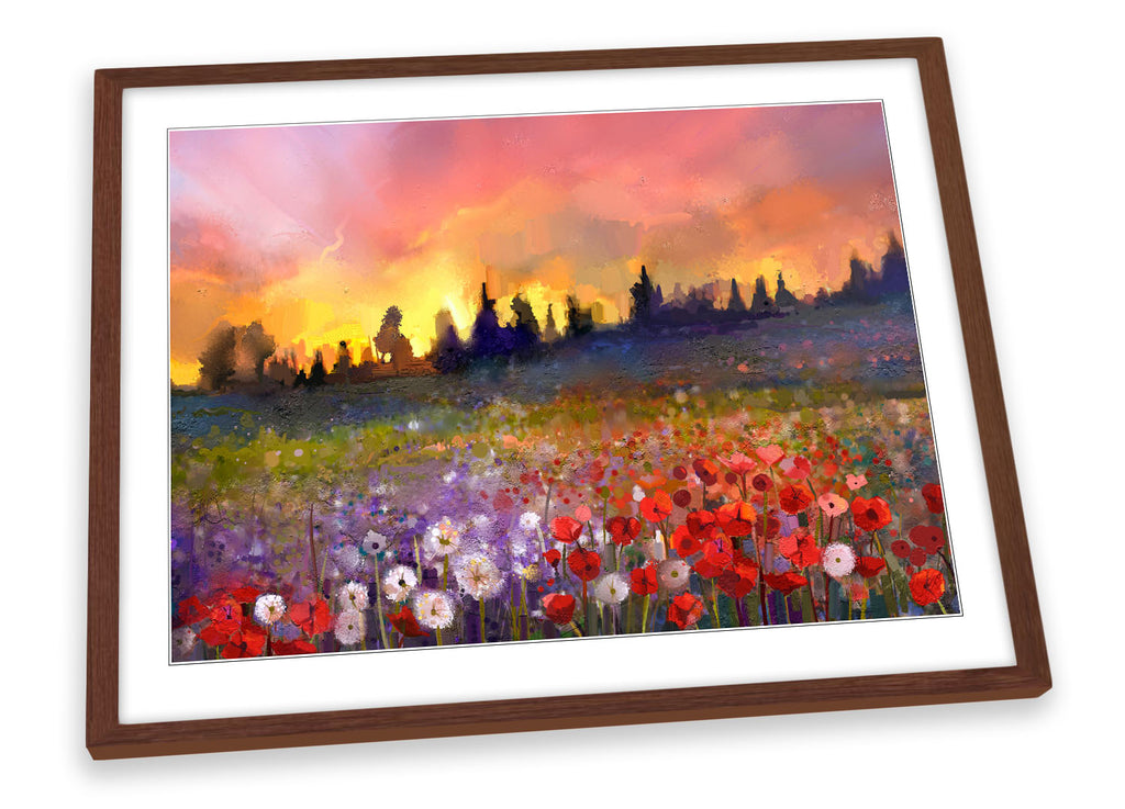 Floral Landscape Sunset Repro Framed