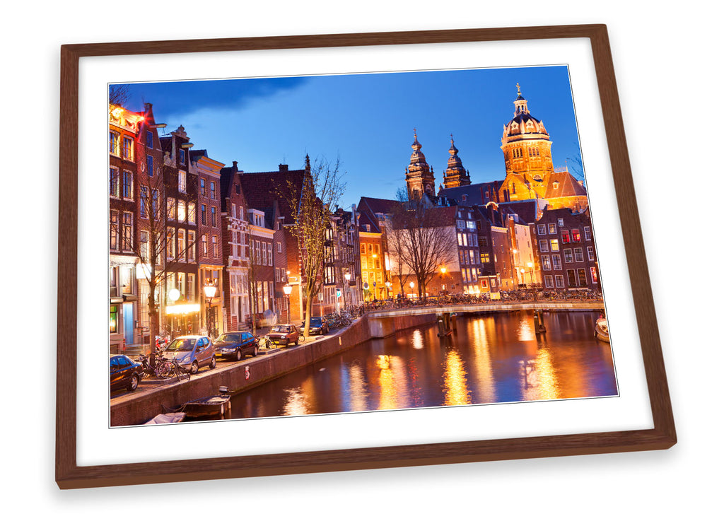 Amsterdam City Night Canal Framed