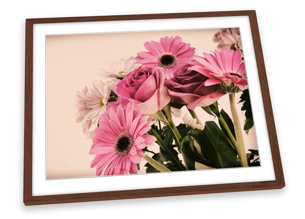 Vintage Floral Flowers Pink Framed