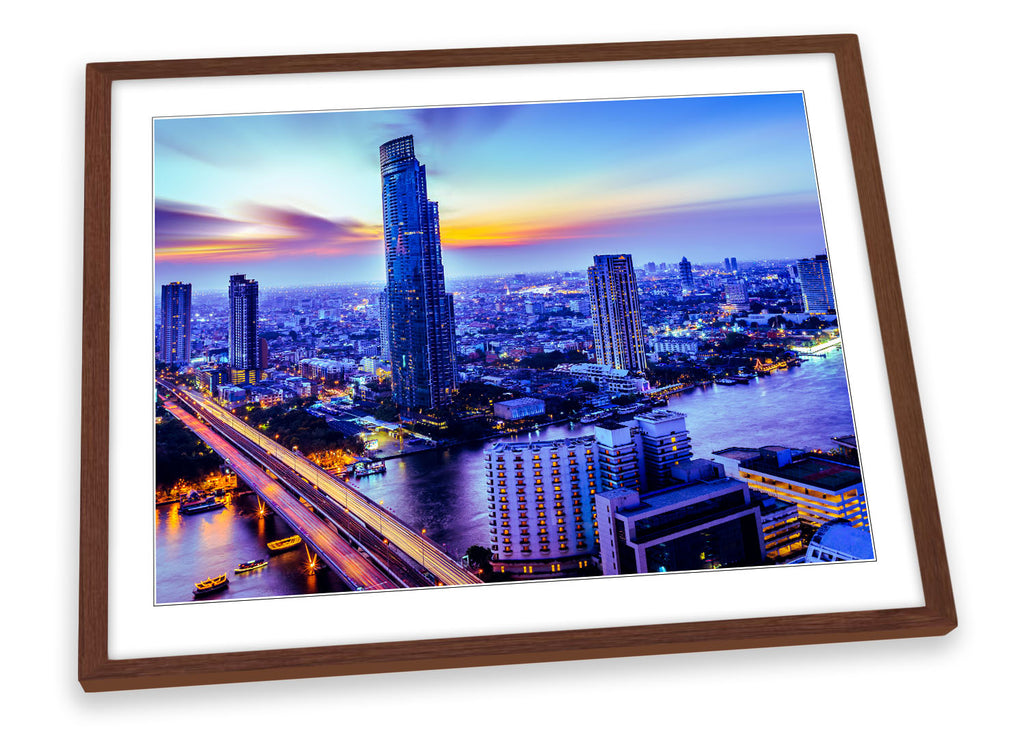 Bangkok City Skyscrapers Blue Framed