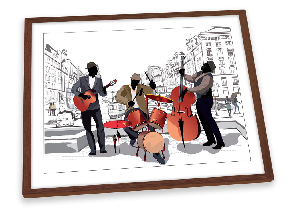 Street Music Band Café White Framed