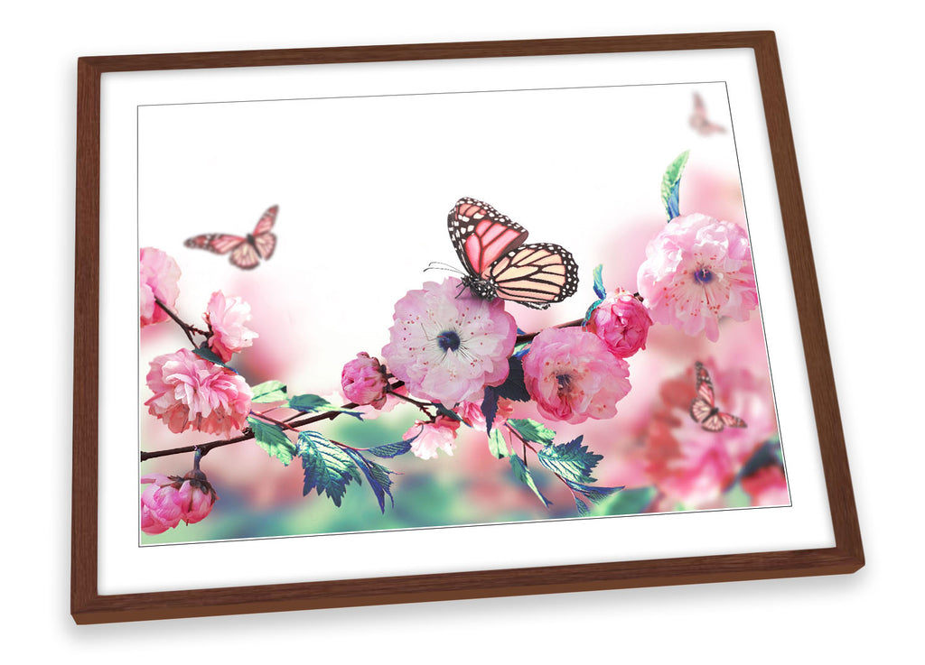 Floral Butterfly Flower Framed