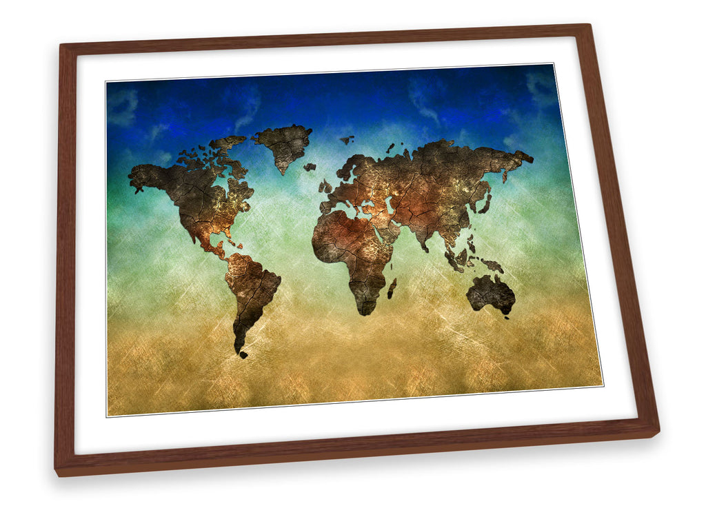 World Map Modern Multi-Coloured Framed