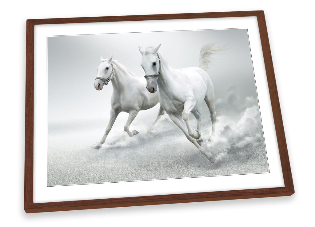 White Horses Stallion Framed